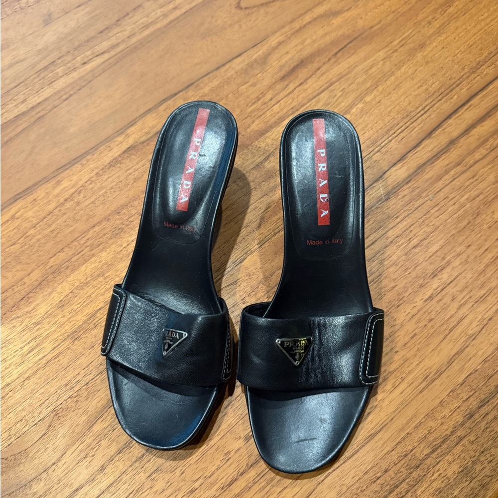 Prada Black Leather Mules